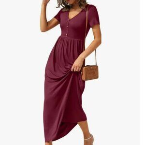 Grecerelle burgundy short sleeve  maxi dress